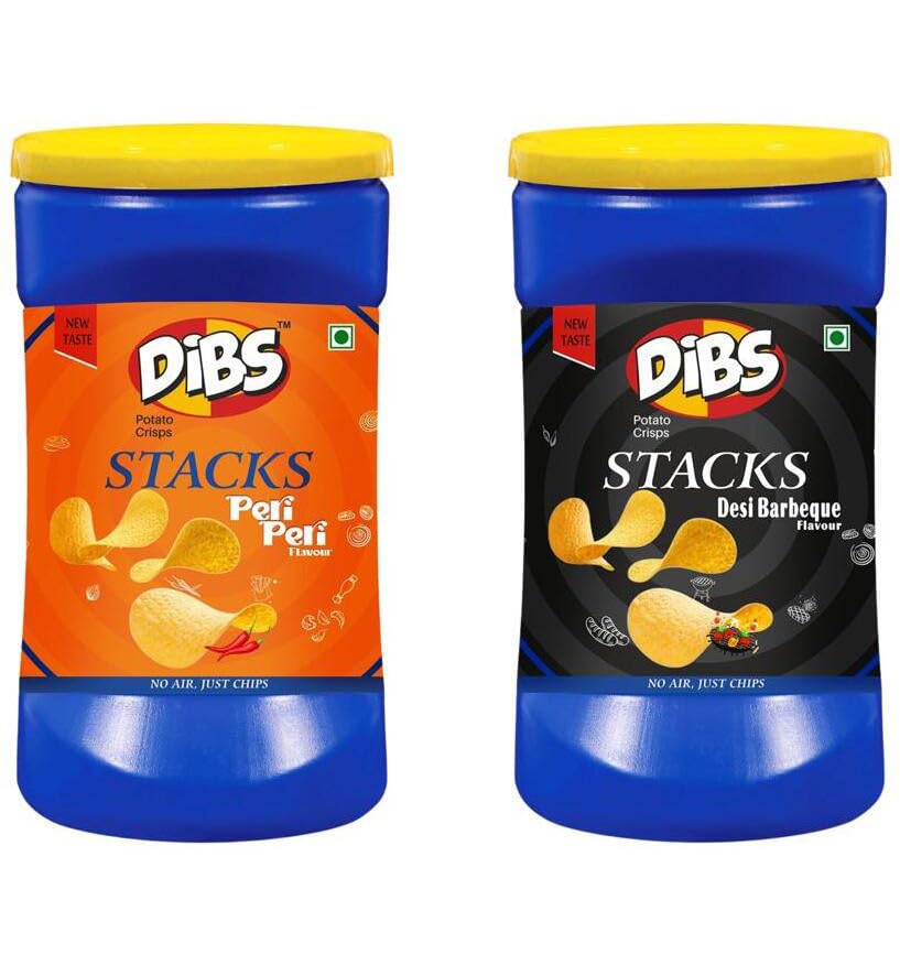 Dibs stacks (Pack of 2, 160 GM) Peri Peri And Barbecue Flavour Potato Chips, Crunchy Healthy and Tasty Chips, Snack Chips