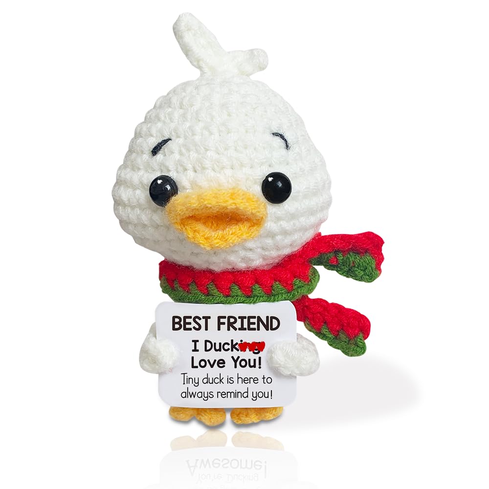 Best Friends Positive Crochet Animals Gifts for Women Emotional Support Crochet Duck Bestie Birthday Gift, I Duck Love You, Funny Crochet Positive Animals for BFF Mini Crochet Stuffed Animals Unique