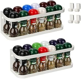 Magnetic Spice Rack 2 Pack Magnetic Refrigerator Shelf Wall Mount Metal Seasoning Storage Rack Fridge Organizer Utensils Towel Book Shelves Home Kitchen Spice Jar Containers Holder W/ 4 Hooks-White
