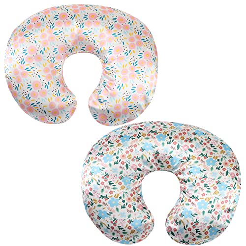 Satin Nursing Pillow Cover Set 2 Pack Ultra Soft Silk Compatible with Boppy Pillow for Breastfeeding Pillow Protect for Baby Hair and Skin Floral & Floral