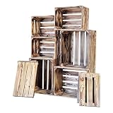 Teramico Cajas de frutas vintage flameadas, cajas de vino y cajas de madera, ideales para la construcción de muebles, bricolaje y decoración, grandes ofertas de juego (juego de 6 unidades de suelo