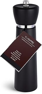 Wooden Pepper Grinder – Refillable Pepper Mill with Adjustable Upgraded Large Size Ceramic Burr – Manual Salt Grinder with Beech Wood Body – 8.3” Tall (Chocolate Wood)