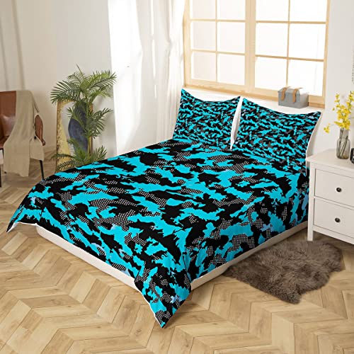 Kids Boys Camo Bedding Set Army Camouflage Comforter Cover for Girls Teens Youth Man Colorful Art Duvet Cover Black Teal 3Pcs King Size - Image 2