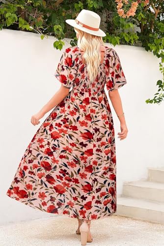 Dokotoo Womens Dresses 2025 Square Neck Tie Backless Summer Dresses Cap Sleeve Floral Buttoned Empire Waist Maxi Dress3