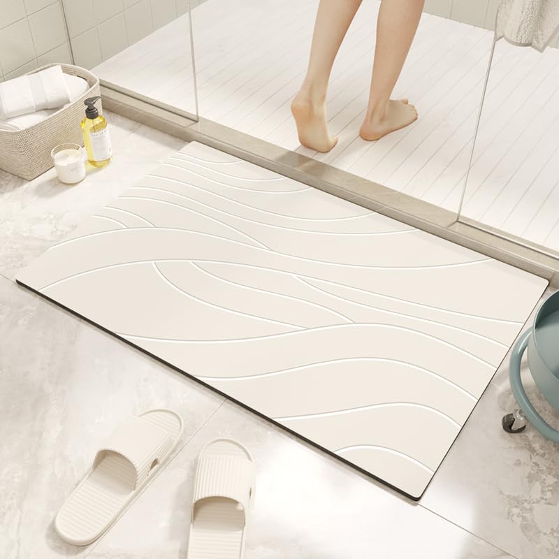 Alfombra Baño Diatomita 60X90Cm Beige Agua Súper Absorbente Alfombra De Baño,Alfombra Baño Secado Rapido, Alfombrilla De Baño Antideslizantes,Suave Y Acogedora Alfombra De Baño