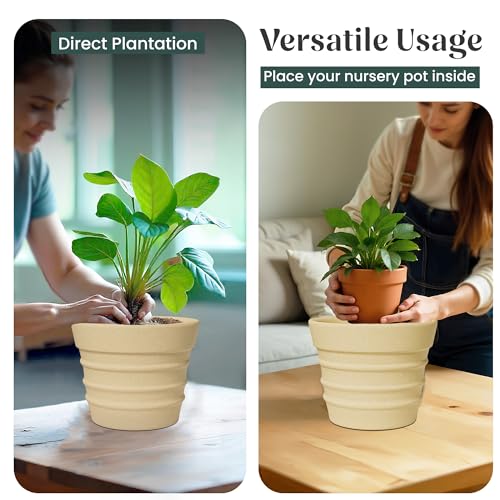 Image of YUCCABE ITALIA Fox B BR 14 Inch Beige Planter Pot Large Decorative Flower Pot for Home, Balcony & Garden