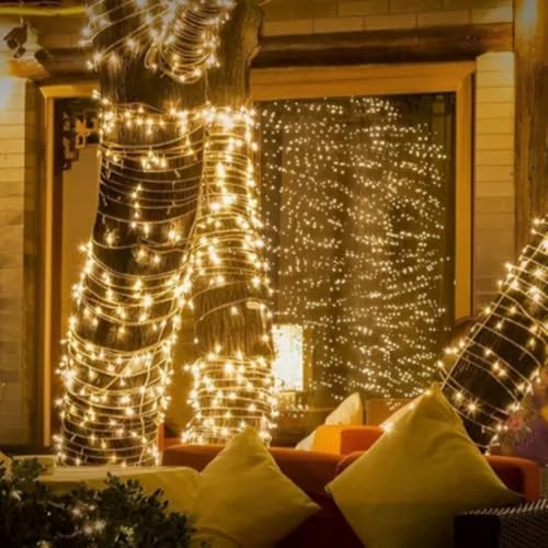 Cordão Pisca Natal 50m Branco Quente 500 Leds 8 Modos Luvinco 110v