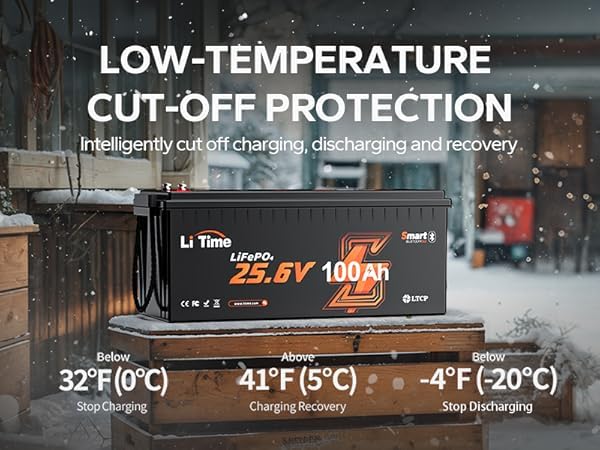 Image of LiTime 24V 100Ah LiFePO4 Lithium Battery, Bluetooth 5.0, Low-Temp Cutoff Protection, 4000+ Deep Cycles, Built-in 100A BMS for Marine, Trolling Motors, RVs,Off-Grid