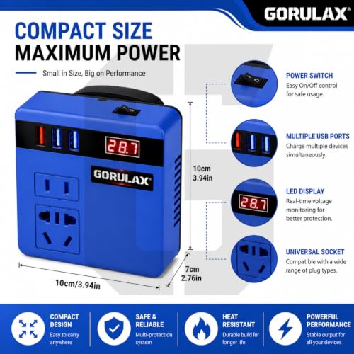 Image of 120W Portable Power Inverter for 18V-21V Lithium Battery, DC to AC 220V Converter with AC Outlet, 3 USB Ports, LED Voltage Display, Inverter + Battery + Charger