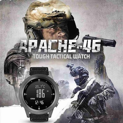 Image of NORTH EDGE Tactical Military Outdoor Sport Watch Apache 46 - Rugged Digital Adventure Watch with Altimeter, Barometer, Compass, Pedometer, Nylon Strap & 50M Waterproof