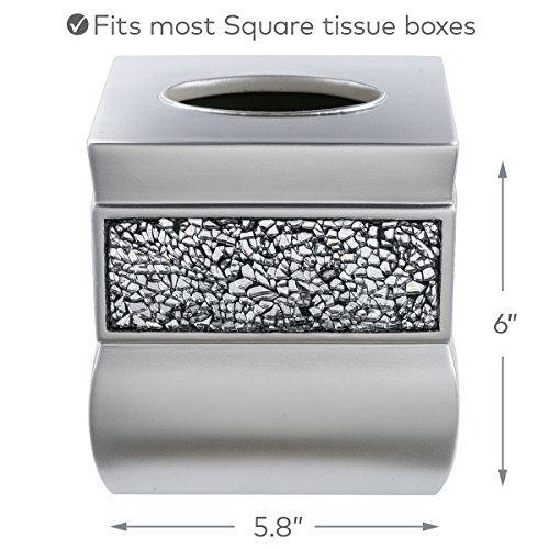 Image of Crackled Glass Silver Square Resin Tissue Box Cover with Bottom Slider