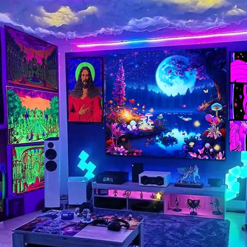 Apdidl Blacklight Posters Moon Forest Tapestry For Bedroom Aesthetic thumb #3