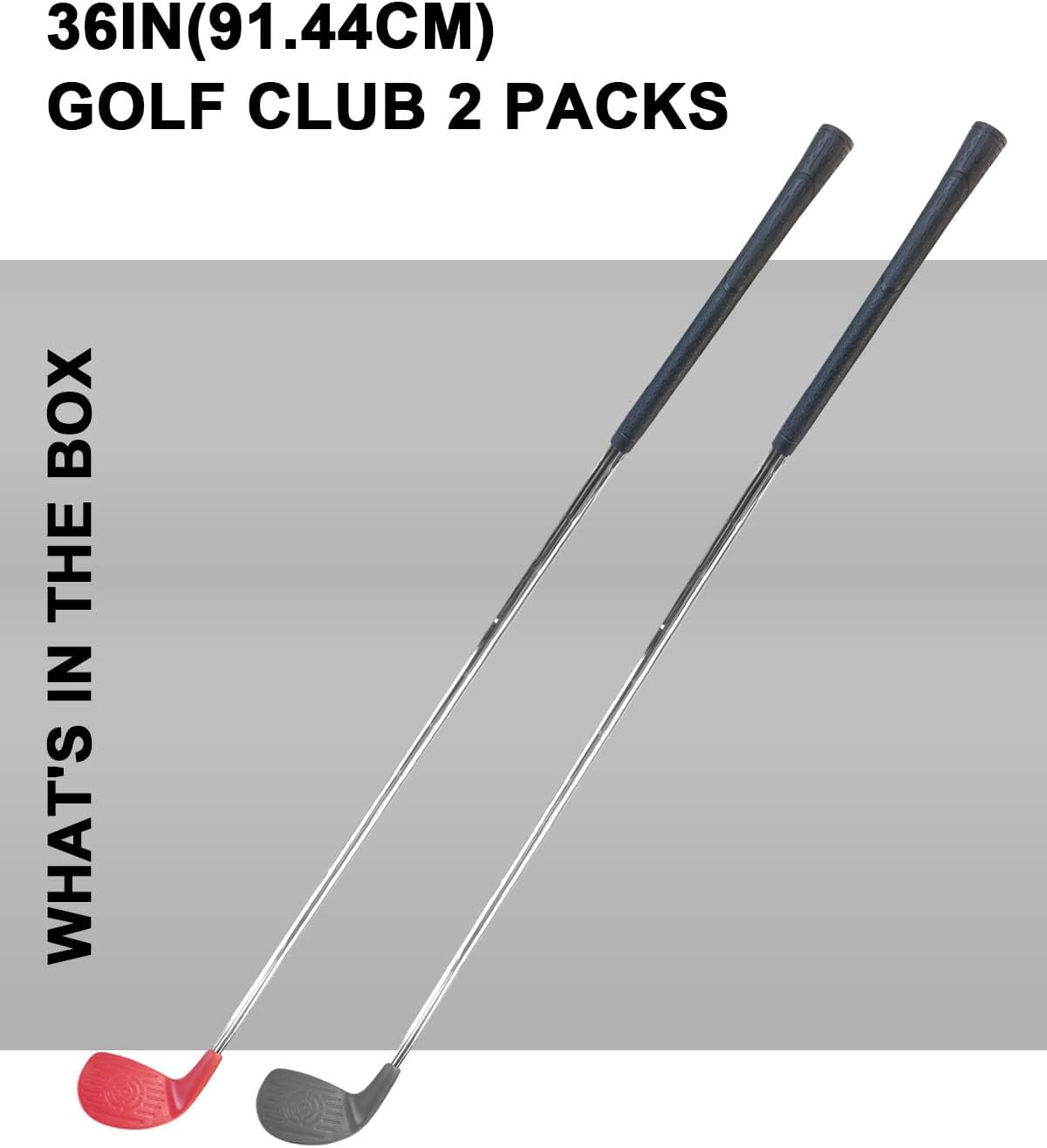 KOFULL Golf Clubs with Oversize Plastic Head, Golf Set with 2 Clubs, Steel Shaft Club for Backyard Yard,for Outdoor Games for Adults and Family, Hit Plastic Foam Balls，36", Red/Gray