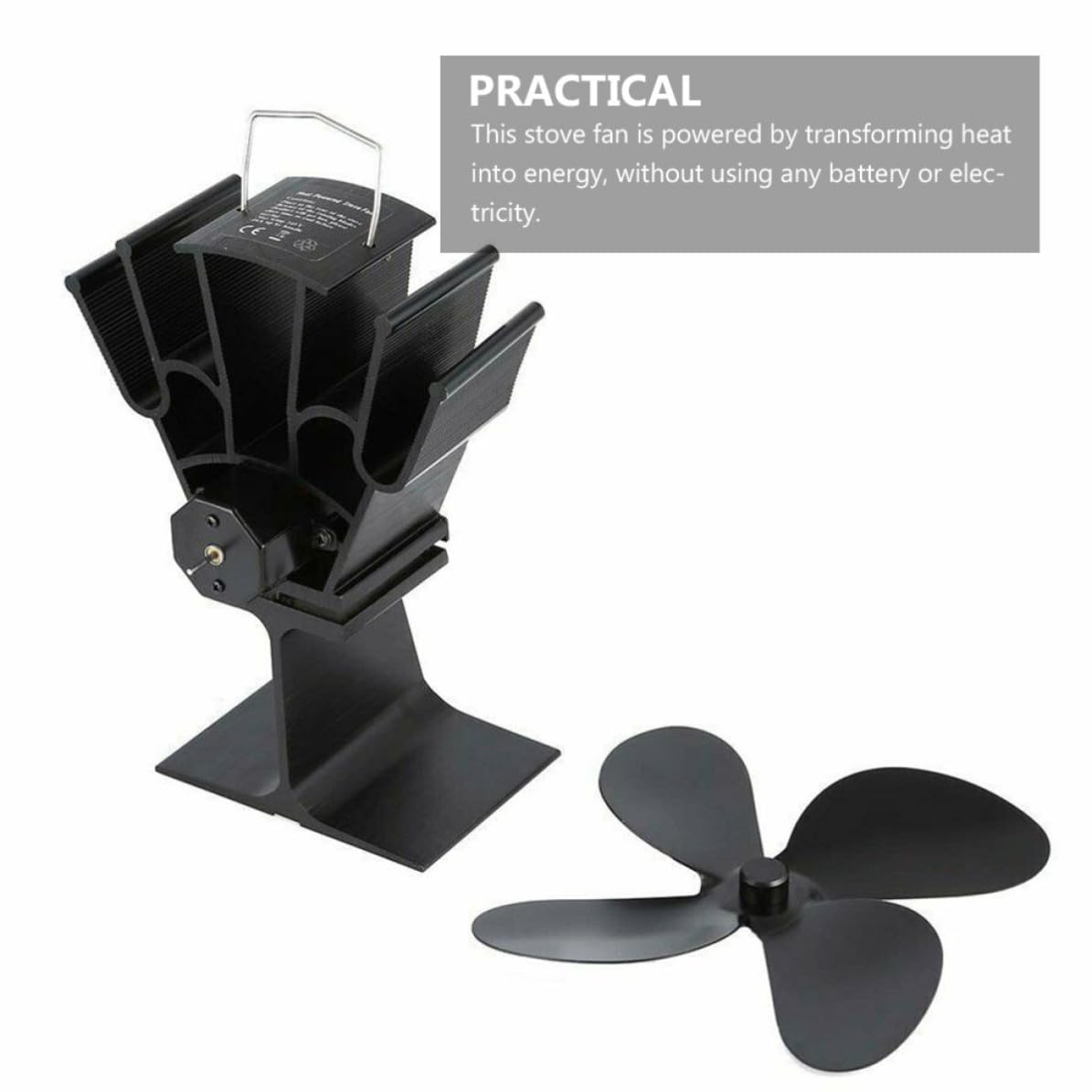 Alipis Ventilador de Chimenea Térmico de 4 Aspas, Aluminio Anodizado Negro