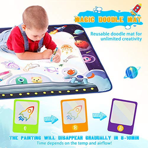 WisToyz Doodle Mat Spaceship Cognitive Letters Aqua Mat Waterproof Play Mat for Kids 40 X 32 Inches Doodle Drawing Mat with Squeeze Toys Educational Toys for Kids Toddlers Boys Girls Age 3-Year and Up