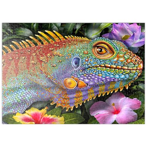 MyPuzzle Colorida Ilustración De Iguana En Estilo Mosaico con Flores Tropicales - Premium 500 Piezas Puzzles - Colección Especial MyPuzzle de Puzzle Galaxy