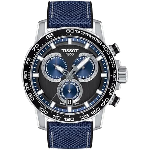 Tissot Mens Supersport Chrono 316L Stainless Steel case Swiss Quartz Watch, Blue, Black, Textile, 22 (T1256171705103) Cover