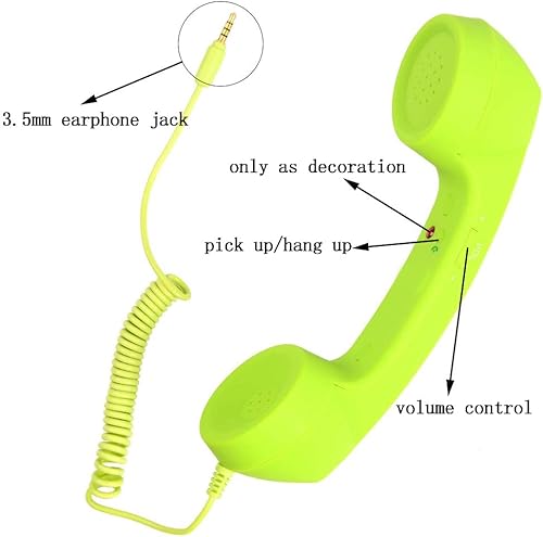 Miniatura 3 de Retro 0.138 in Teléfono Teléfono Celular Receptor Micrófono Micrófono Altavoz para iPhone iPad Teléfonos Móviles Teléfono Móvil Smartphone (Verde)
