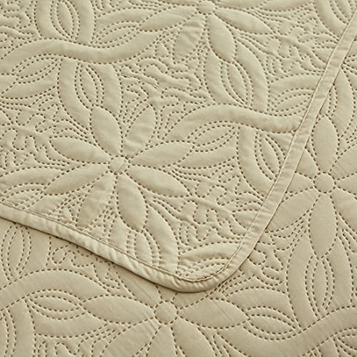 Beige Quilts Twin Size Lightweight Microfiber Bedspraed Solid Color Quilt Set Ultra Soft Breathable Coverlet Floral Pattern Bedding With 2 Pillow Shams #TOP5