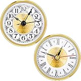 Outus 2 Pieces Round Clock Insert Quartz Movement 2.8 Inch Gold Quartz Clock Insert with Arabic Numeral and 3-1/8 Inch Gold Trim Clock Insert with Roman Numeral, Zinc-Alloy Metal Case, White Face