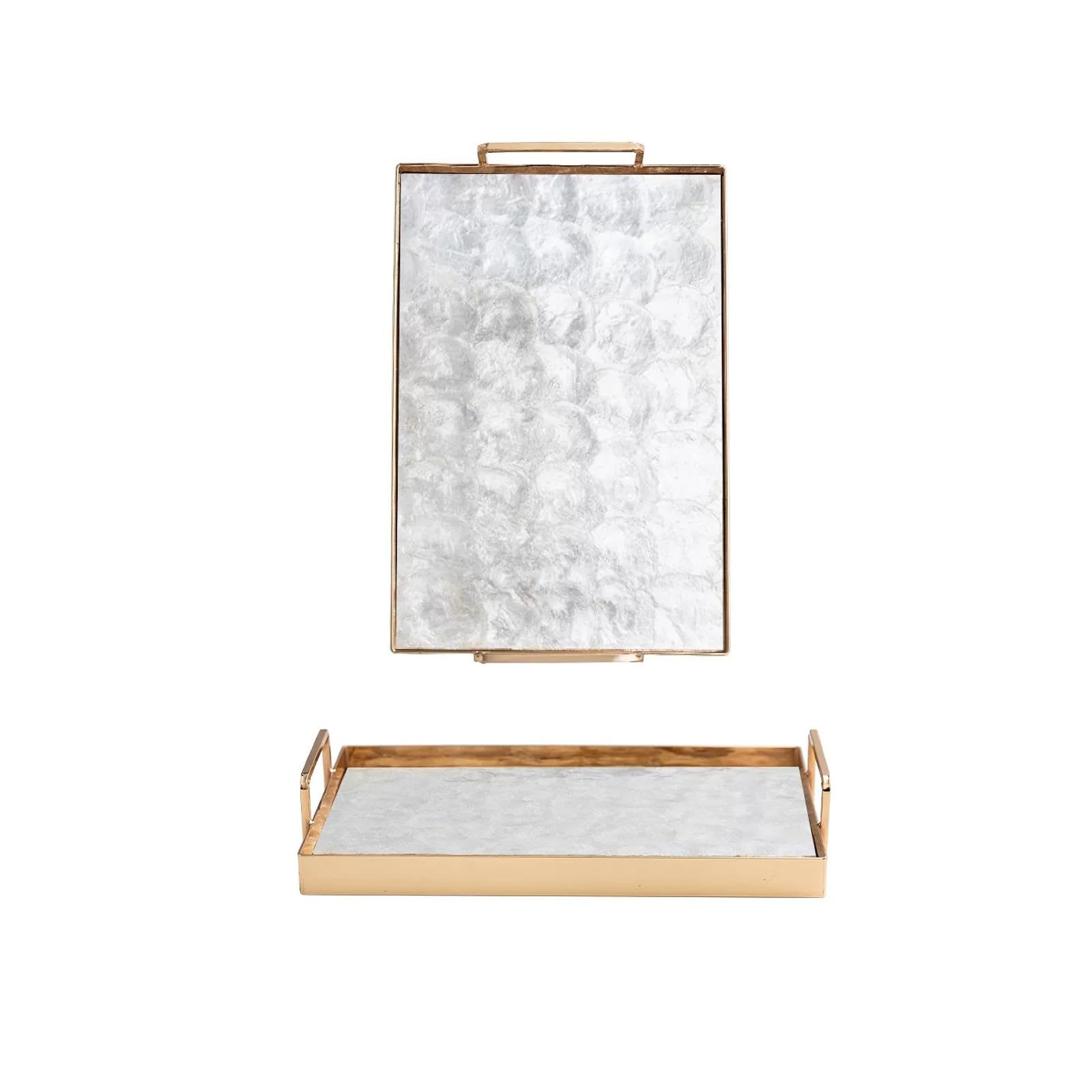 Serving Tray with Handles, Natural Shells Rectangular Serving Platter for Coffee Table, Decorative Storage Tray(B)