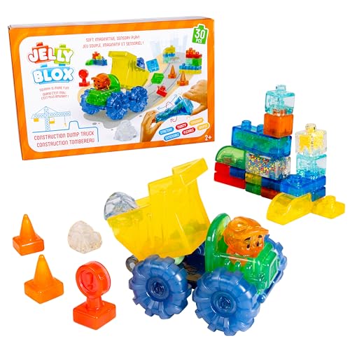 Jelly Blox Construction Dump Truck Set | 30 Pieces | Toddler & Preschool Building Blocks Kids Can Squeeze, Stretch, Squish | MESH ACCREDITED | Safety Tested & Ouch-Free | Sensory Play Toy Ages 2+ by Jelly Blox - Used condition - US$22.22