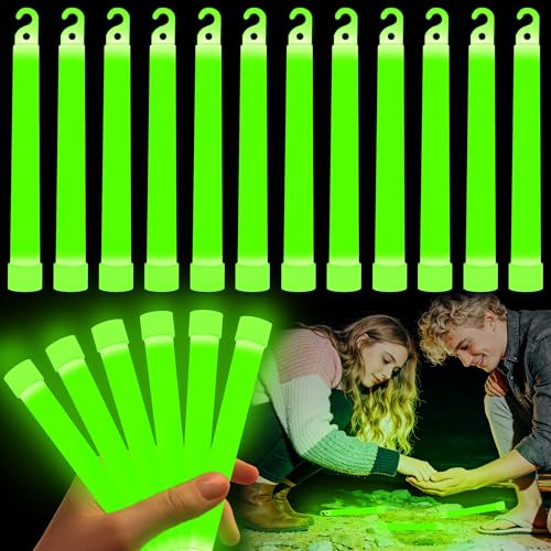 12 pk Green Ultra Bright Glow Sticks Bulk Glow in the Dark 6 inch Emergency Light Stick Vibrant Colors Light Up Sticks for Hurricane Supplies Camping Survival fishing Neon Party Favors (Green)