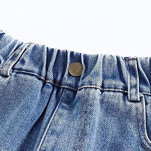 Blue Jeans for Little Girls Kids Elastic High Waist Loose Pants Spring Long Pants with Pockets4
