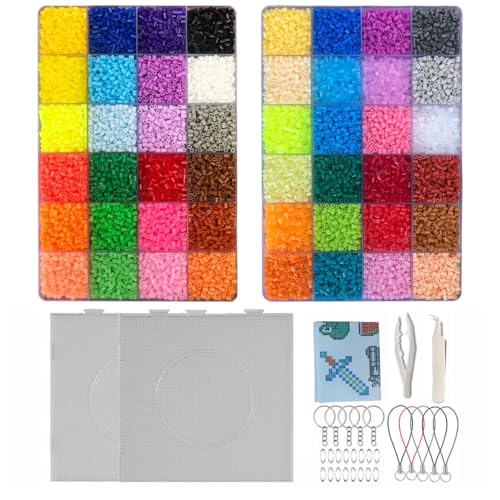 ZLLBTMO 48-Color Fuse Beads Kit - 2.6mm Mini Small Iron Beads Melting Beads for Kids DIY Pixel Art & 3D Crafts - Creative Handmade Gift Set