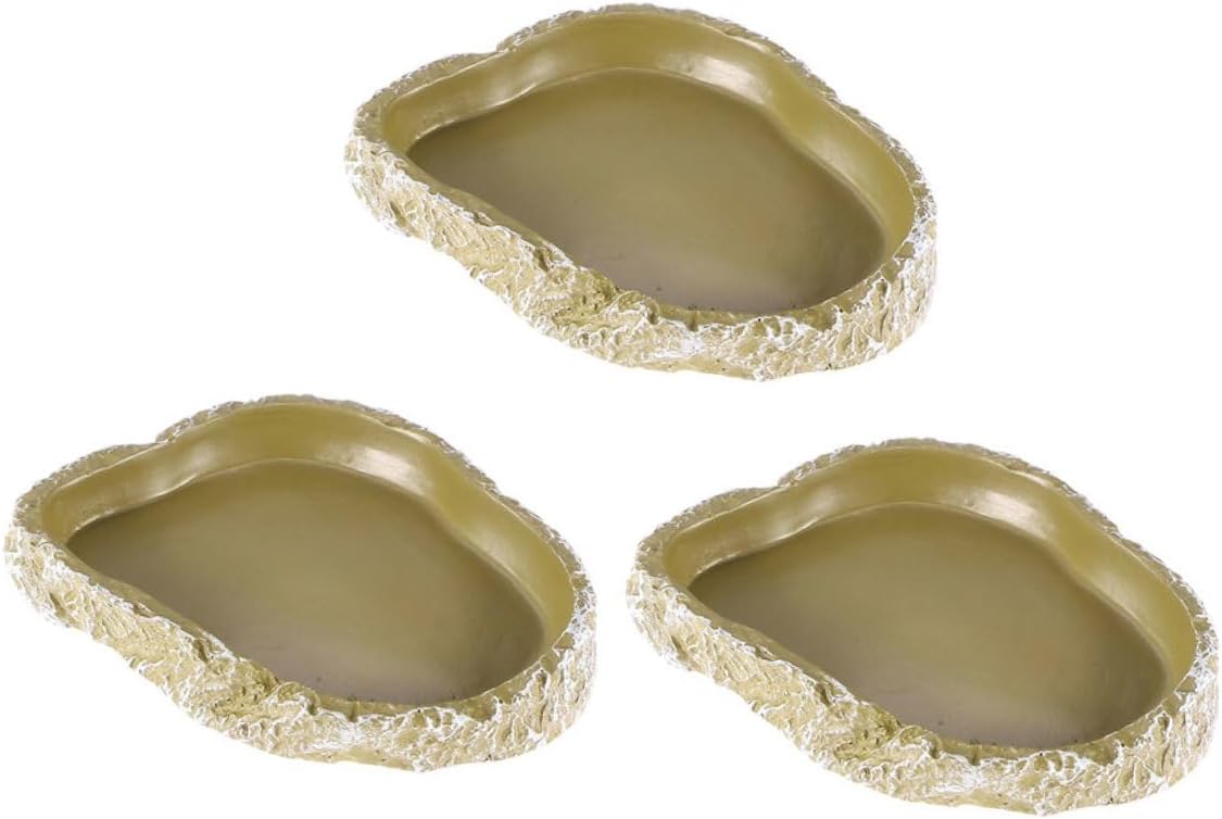 Kisangel 3pcs Reptile Food and Water Bowls Tortoise Feeding Basins with Tree Bark Texture for Terrarium Use, Sturdy Pet Supplies for Lizards, Bearded Dragons, and Tarantulas