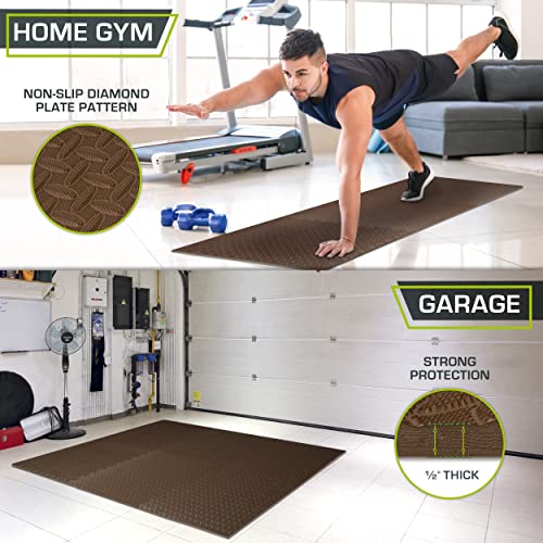 Image of ProsourceFit Exercise Puzzle Mat 1 /2-inch, EVA Interlocking Foam Floor Tiles for Home Gym, Workout Equipment, Kids Play Areas, Brown, 24 Sq Ft - 6 Tiles