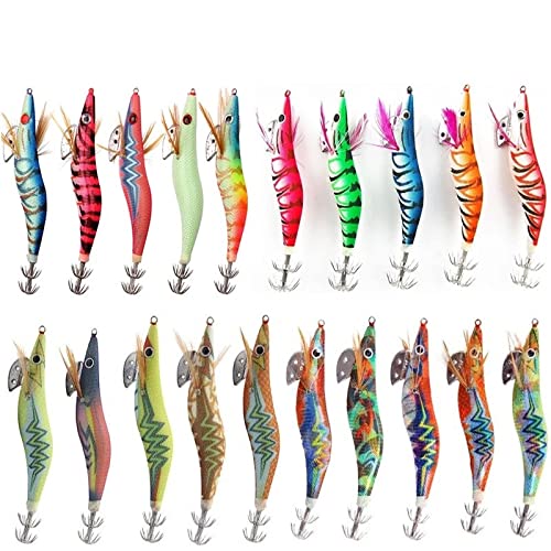 20 Pz/lotto Richiamo di Calamari Maschere di Gamberi Richiamo di Legno Esche Luminose di Polpo Occhi 3D Seppie Esca Artificiale di pesca