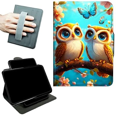 RWUTYTIUL Rotating Handle Case for Samsung Galaxy Tab A11 Plus 2026/A9 Plus 11" 2024, 360 Degree Swivel Kickstand with Magnetic Closure Shockproof Leather Protective Cover for Women Men, Owl Blue