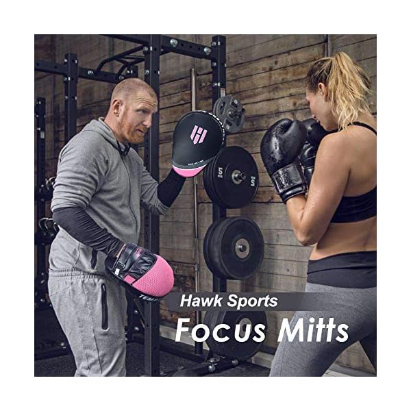 Punching-Mitts-Kickboxing-Muay-Thai-MMA-Boxing-Mitts-Training-Focus-Punch-Mitts-Bags-Hand-Target-Pads-for-Kids-Men-Women-Pair Hawk Sports Punching Mitts for Men, Women, and Kids, Leather Focus Mitts for Martial Arts and Boxing Training, Curved Punch Mitts for Karate, Kickboxing, Krav MAGA, Muay Thai, and Taekwondo, Pink