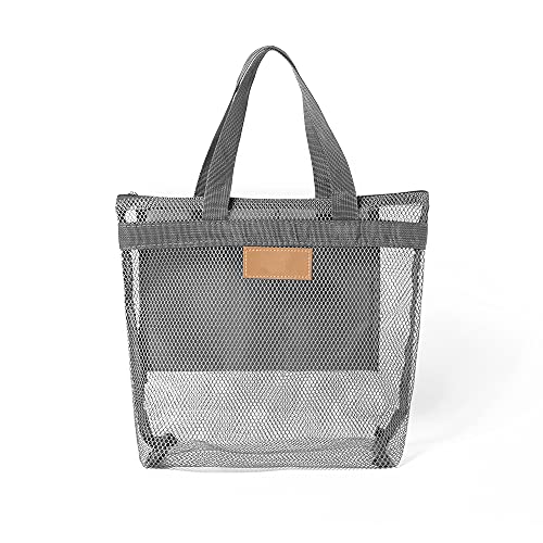 Mesh-Shower-Caddy-Quick-Dry-Portable-Tote-with-Zipper-and-Inner-Pocket-Beach-Bag-Lightweight-Bath-Organizer-for-College-Dorm-Swimming-Gym-Beach-Travel-Gray