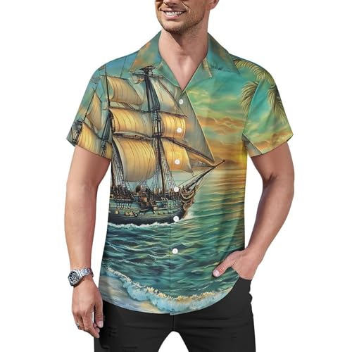 Boat Mens Short Sleeve Guayabera Shirts Button Down Cuban Collared Shirt Beach Top