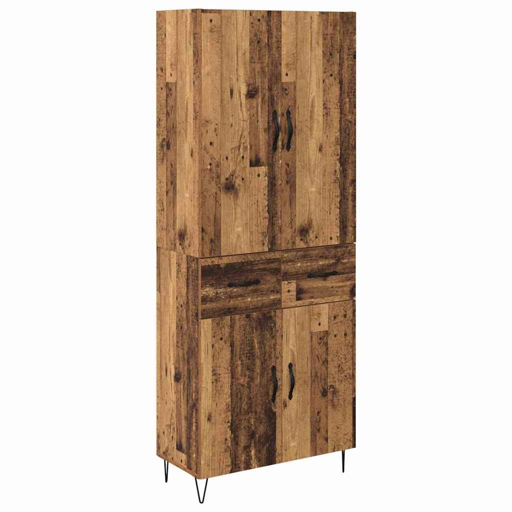 vidaXL Highboard with Drawer 2 pcs Old Wood Engineered Wood and Glass, Ample Storage, Rectangular Modern Sideboard, Elegant Highboard, Functional Dining Cabinet, Contemporary Furniture Piece
