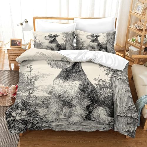 Housse de couette Schnauzer croquis noir et blanc résistante