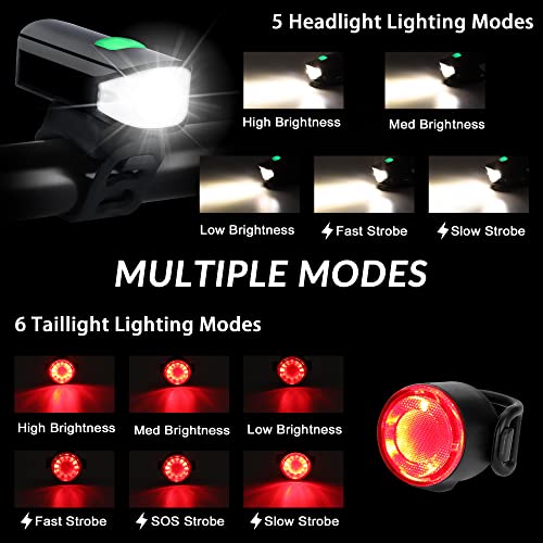 Bike Lights Set 1500Lm Usb Rechargeable Bicycle Headlight & Tail Light Waterproof 5 Lighting Modes Fits Bicycles For Road And Mountain(Cool Black) #TOP4