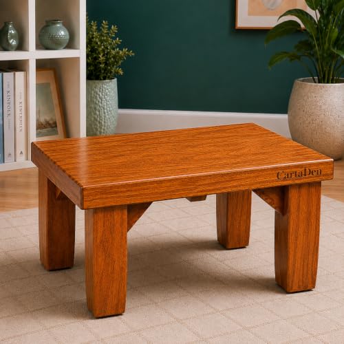 Image of CARTADEN Wooden Step Stool with Non-Slip Rubber feet, Small Seating Stool for Bedroom, Kitchen and Living Room, Sturdy and Durable, no Assembly Required 14x7.5 Inch (Wallnut)