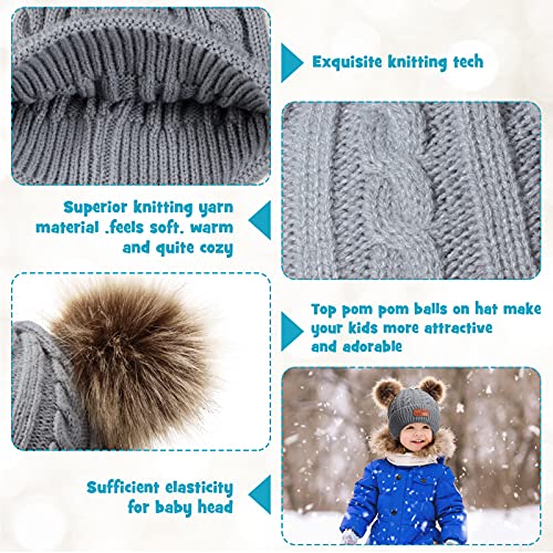6 Pcs Kids Winter Pompom Hat Knitted Ski Beanie Hat Double Pom Beanie Cap for Girls Boys, for 1-3 Years Old3