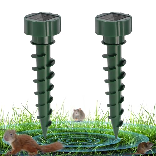 LQWELL Repelente Solar para Topos, Paquete de 2, Repelente ultrasónico para Serpientes y lagartijas, Control de plagas, Resistente al Agua IP65 para césped