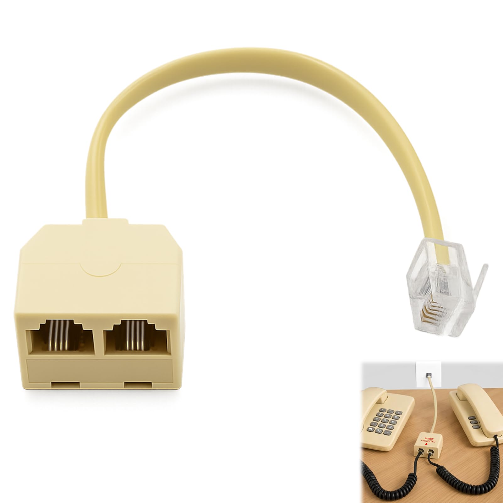 Adaptateur RJ11 avec câble, Répartiteur téléphonique, Double prise RJ11 6P4C pour téléphone fixe