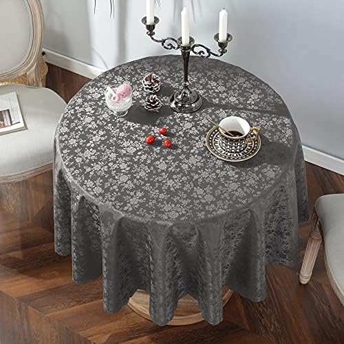 Waterproof Vinyl Tablecloth, Round Heavy Plastic Tablecloth, Wipeable Spillproof Oil-Proof Vinyl Table Cover for Kitchen Dining Room (Grey, 60" Round)