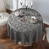 Waterproof Vinyl Tablecloth, Round Heavy Plastic Tablecloth, Wipeable Spillproof Oil-Proof Vinyl Tab