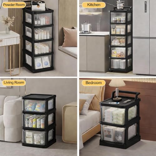 Image of 4 Tier Plastic Storage Drawer /Spacious Organizer with Handle| Modular Storage Rack for Home /Kitchen /Office | Black