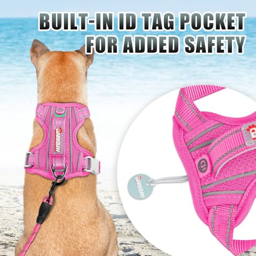 BARKBAY No Pull Dog Harness Large Reflective Dog Harness with Front Clip and Easy Control Handle for Walking Training Running with ID tag Pocket(Pink,L) - Image 3