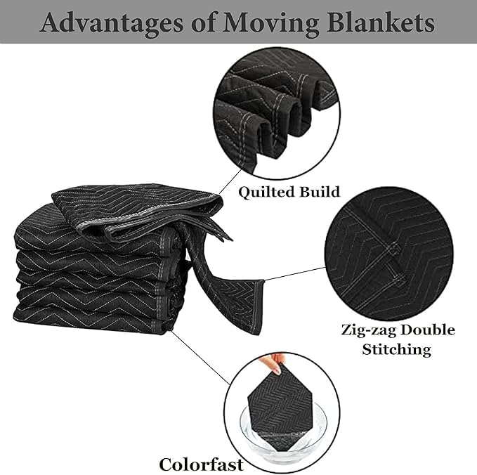 Image of Moving Blankets Heavy Duty Professional Packing Blanket for Moving Environmental Supplies Pack of (4, (72 * 80)-Black)