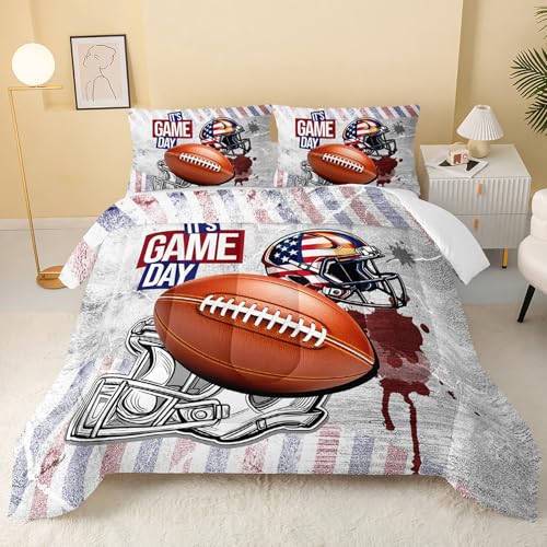 Image of QOOMO Baseball Kids Bedding Set,Cartoon Helmet Print Comforter Set Queen Size for Baseball Fan Room Decorat,Soft Lightweight Bed Set All Season,1 Comforter Set 2 Pillowcases
