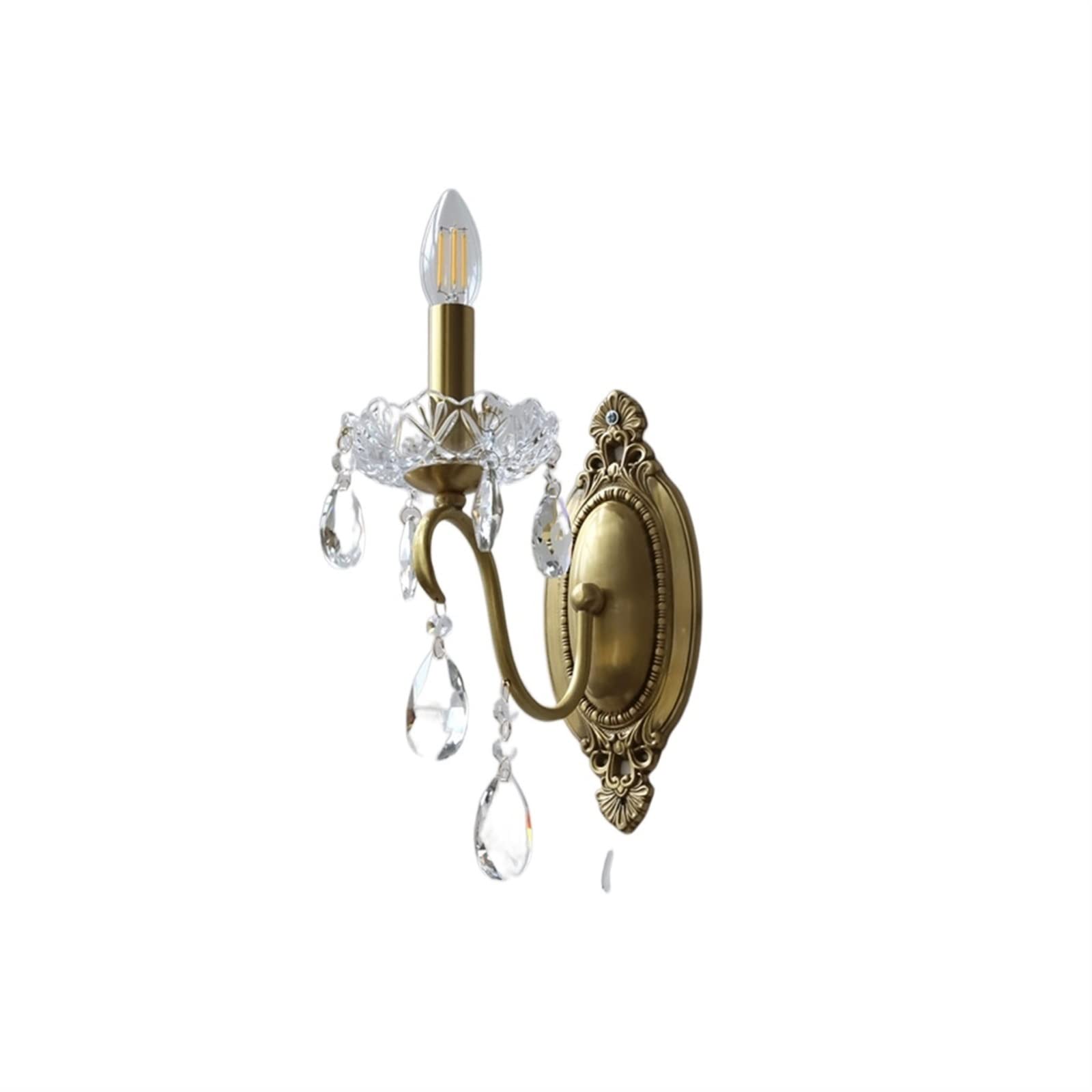 HXYSXHJUO Indoor Wall Lamp Vintage Crystal Lamp, Bedroom Bedside Living Room Corridor Stair All Copper Sconce